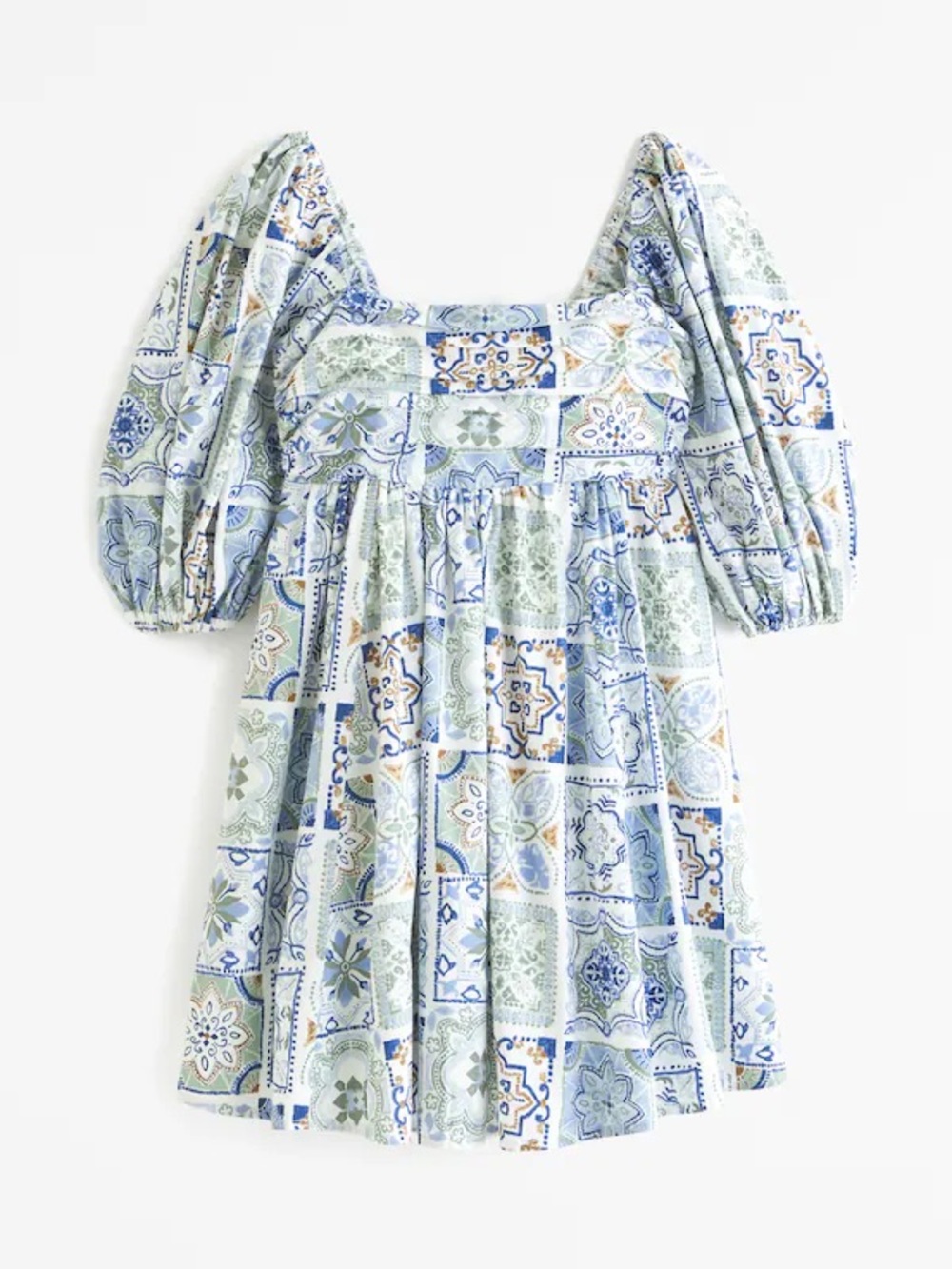 Abercrombie & Fitch Smocked Square-Neck Puff Sleeve Mini Dress